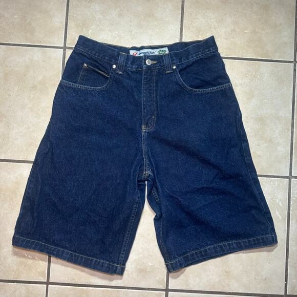 Vintage Y2K Anchor Blue Baggy Denim Jean Shorts Jorts Mens 34 Dark Wash Blue - Picture 1 of 8